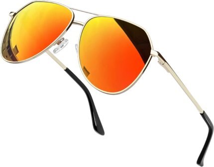 Polarized Metal Aviation Sunglasses Men, Classic Military Sun Glasses Women, Rectangle Shades UV400 Protection Costume