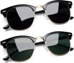 Vintage Sunglasses Half Frame Sun Glasses Polarized UV Protection Browline Shades for Women Men - Image 2