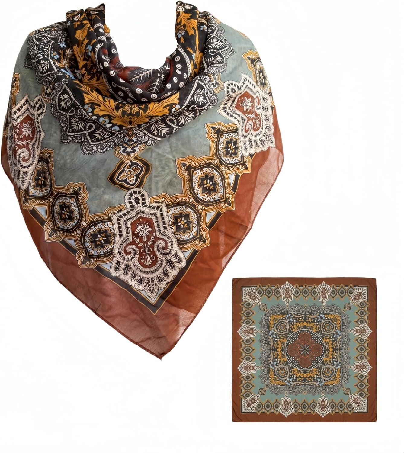 81S7aol98L._AC_SL1500_ Women's Silk Feeling Large Square Scarf 43x43 Premium Hair Wrap Headscarf Neck Shawl with Gift Box - Image 1